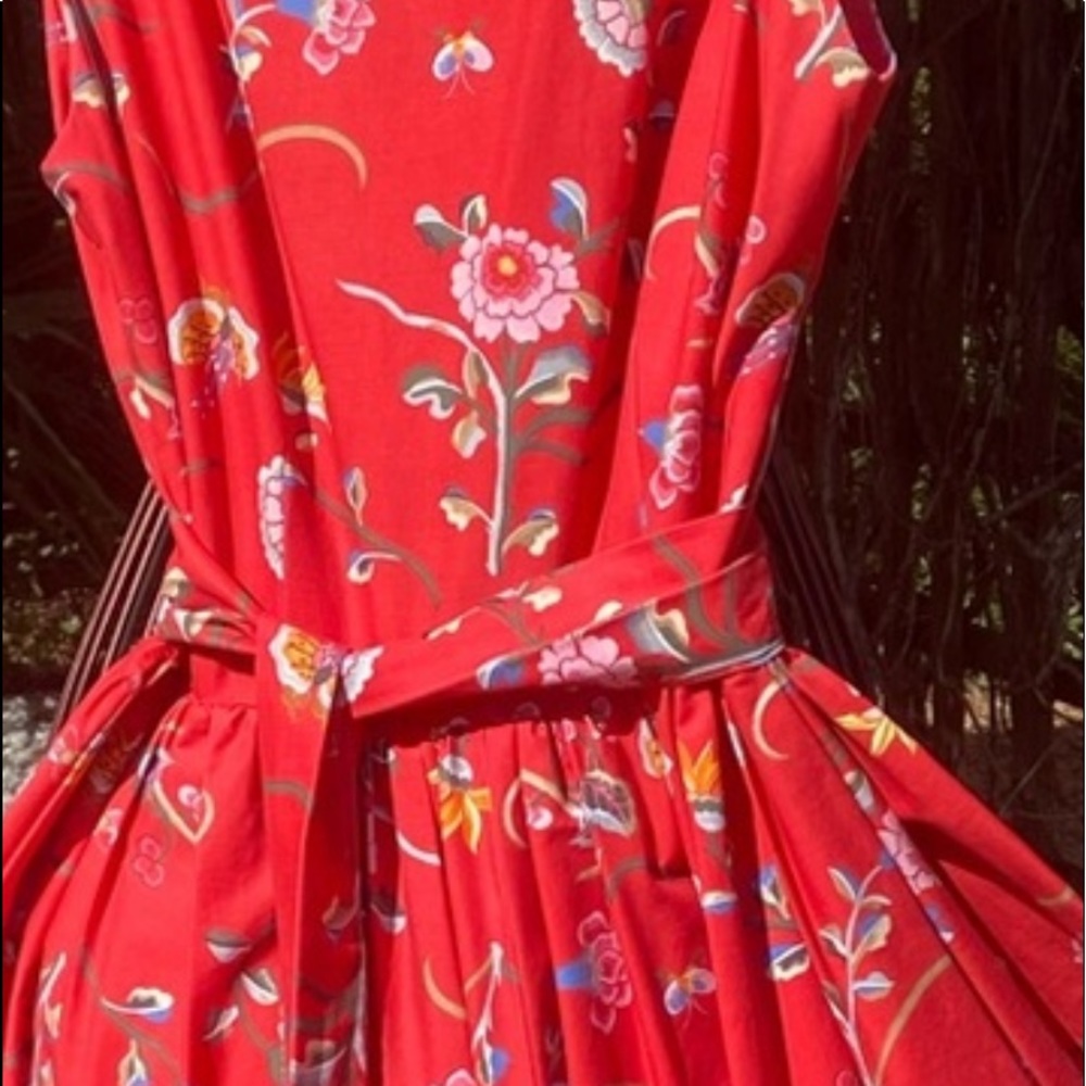 Vintage Ralph Lauren singular cotton red pagoda handcrafted dress two pockets - Picture 2 of 6